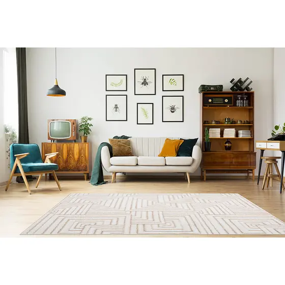 Tapete Sala 200x250 Egípcio Pelo Baixo Alto Padrão Quarto Vener