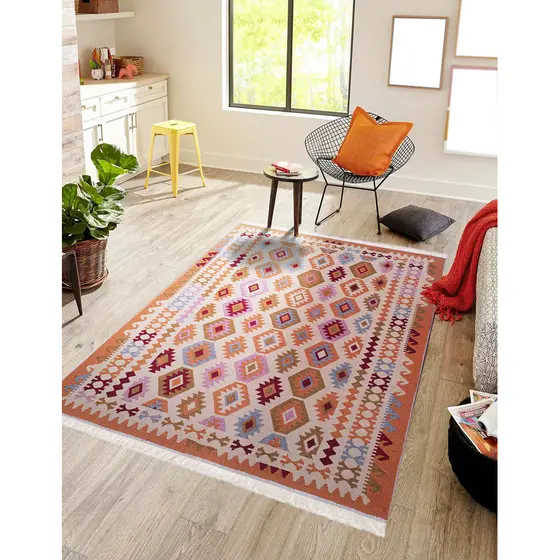 Tapete Sala Indiano Kilim 300x240 Quarto Sem Pelo Antiderrapante Colors Dupla Face