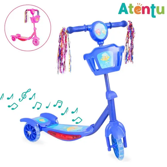 Patinete Infantil 3 Rodas com Led Som e Cesta Menino Menina
