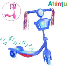 Patinete Infantil 3 Rodas com Led Som e Cesta Menino Menina