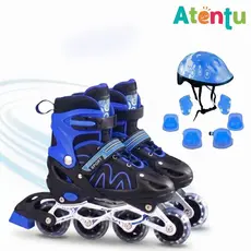 Patins 4 Rodas Infantil Ajustável Roller Inline Kit de Proteção Bolsa Capacete Menina e Menino