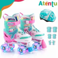 Patins Infantil Quad 4 Rodas Sereia Tamanho Ajustável Com Kit Proteção Completo Menina