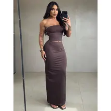 Conjunto Cropped Tomara que Caia + Saia Midi com Fenda em Suplex Feminino.