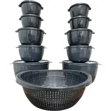 Kit Bowl Potes Plásticos Redondo 10 peças + 1 Lava Tudo, Escorredor, Vasilha, Marmita, Presente