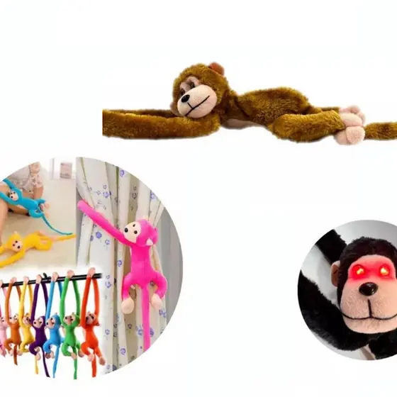 Macaco Pelúcia Com Som E Luz De Pendurar Antialérgico Grita Brinquedo Divertido