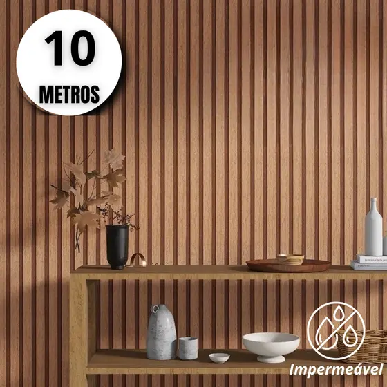 Papel Adesivo Parede Ripado 5m 10 Metros Escritório Quarto Sala Fácil Aplicar Resistente Cozinha