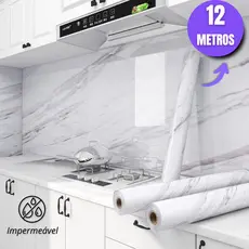 Papel Adesivo Parede Mármore Branco 12M Impermeável Lavável  Facil de Aplicar  Sala Quarto Cozinha
