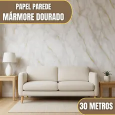 Papel Adesivo 5/10/15/20/30m Parede Marmore Dourado c/ Branco Antimofo Resistente Sala Quarto Cozinh