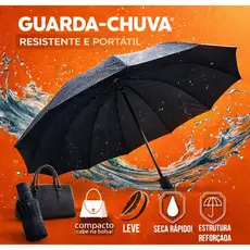 Guarda Chuva Sombrinha Preto Reforçado Resistente 8 Varetas Compacto Bolsa Capa Resiste Vento Forte