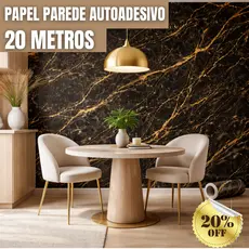 Papel Adesivo Parede Marmore 5/10/15/20 metros Dourado c/ Preto Resistente a Agua e Calor Sala Cozin