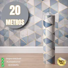 Papel Parede Adesivo 5m 10m 15m 20 metros Azul Geométrico Impermeável Cozinha Sala Antimofo Quarto