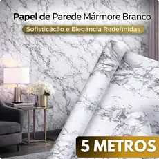 Papel Parede Adesivo Marmore Branco 5 metros Impermeável Cozinha Lavável Sala sCozinha Resistente
