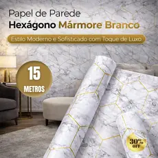 Papel Adesivo Parede 5, 10, ou 15 Marmore Hexágono Branco Impermeável Lavável Quarto Sala
