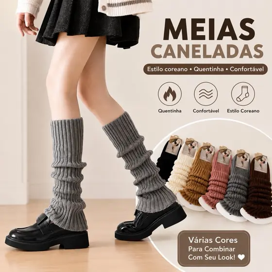 Polaina Meias Caneladas Fitness Sem Pés Ballet Academia Aeróbicas em Lã