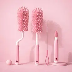 Kit 4 Escova de Mamadeira Silicone 360° Limpeza Completa com Escova de Bico e Canudo