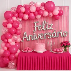 Kit 117 Peças Decoração Festa Feliz Aniversário Balões Cortina Metalizada