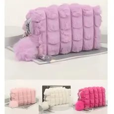 Necesser Pelucia Necessaire Com Pompom Com Alça Feminina Estojo de Bolsa