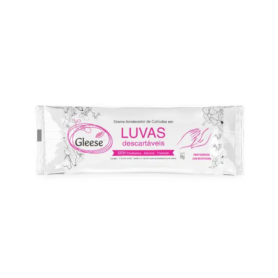 Luvas Descartáveis c/ Creme Amolecedor de Cutículas Gleese (25 sachês com par de luvas+lixa+palito)
