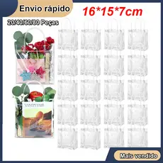 20/40/80pçs Sacos de Presente de Plástico Transparente Com Alças 16*15*7cm Sacos de Embrulho Presente PVC Reutilizáveis