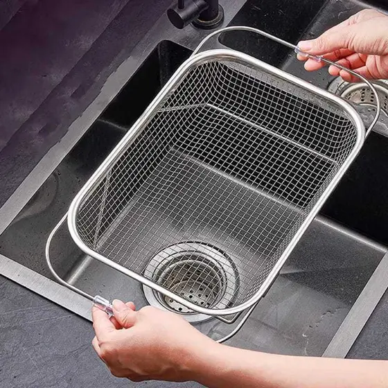 Escorredor de Pia Inox Ajustável Multiuso com Alças Retráteis para Louça