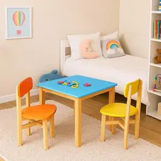 Conjunto Mesa c/ 2 Cadeiras crianças Infantil Brinquedos Colorê Tampo em MDF 15mm e Pés em Madeira