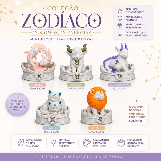 Chaveiro e Mini Escultura com Base Coleção Signos do Zodíaco