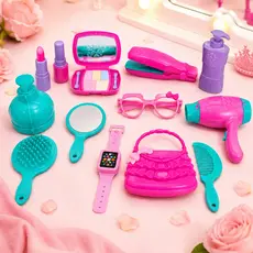 Kit Beleza Infantil Brinquedo Faz de Conta Com Bolsa Secador Maquiagem Óculos E Acessórios