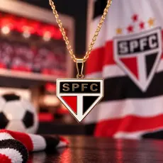 Colar São Paulo FC Folheado Aço Inox Pingente Escudo SPFC Masculino Feminino Presente Torcedor