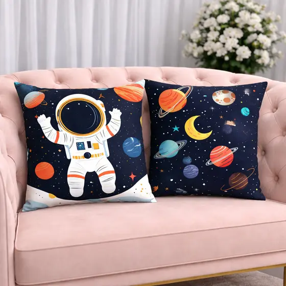 KIT 2 Capas Para Almofadas Decorativas de Luxo, Estilo Moderno Astronauta Amor Sublimadas 45x45