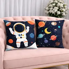 KIT 2 Capas Para Almofadas Decorativas de Luxo, Estilo Moderno Astronauta Amor Sublimadas 45x45