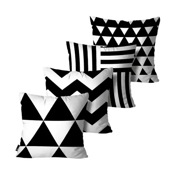 Kit com 4 Capas de Almofadas Geometrica Preto e Branco 45X45