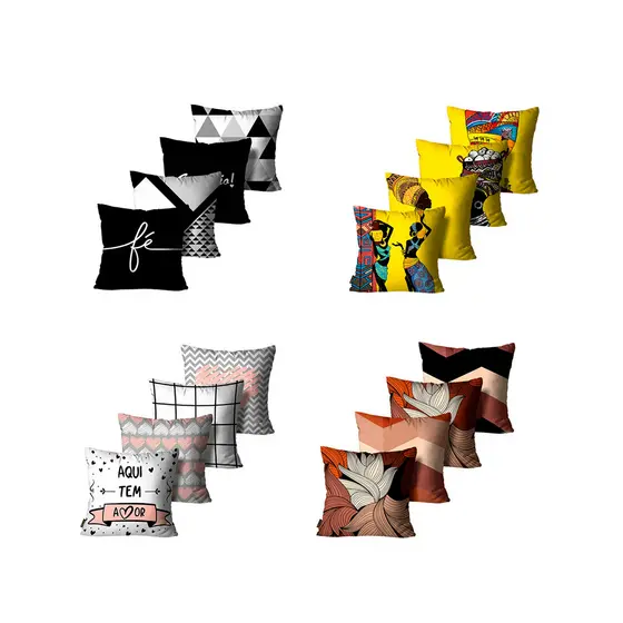 Kit 4 Capas de Almofadas Folhas Abstratas Terracota 45x45cm