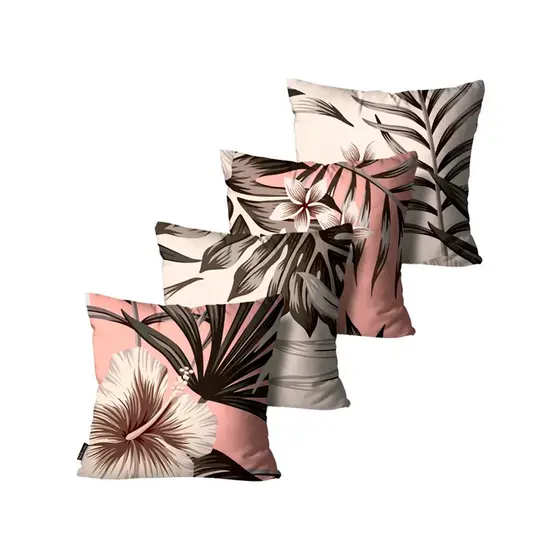 Kit com 4 Capas para Almofadas Flor Rosa Mdecore 45x45