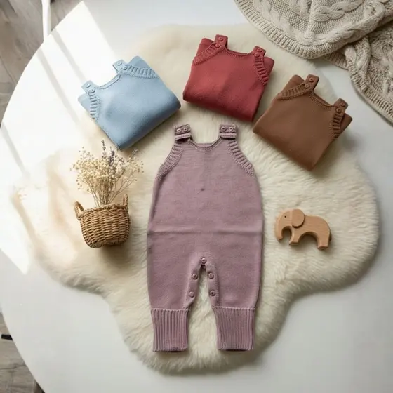 Macacão Jardineira Recem Nascido Tricot Premium Confortável Quentinho Unissex Saida Maternidade