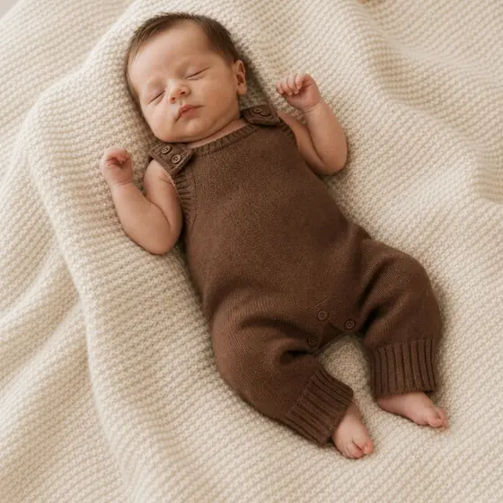 Macacão Jardineira Bebê Tricot Premium Macio Botões Ombro Saída Maternidade