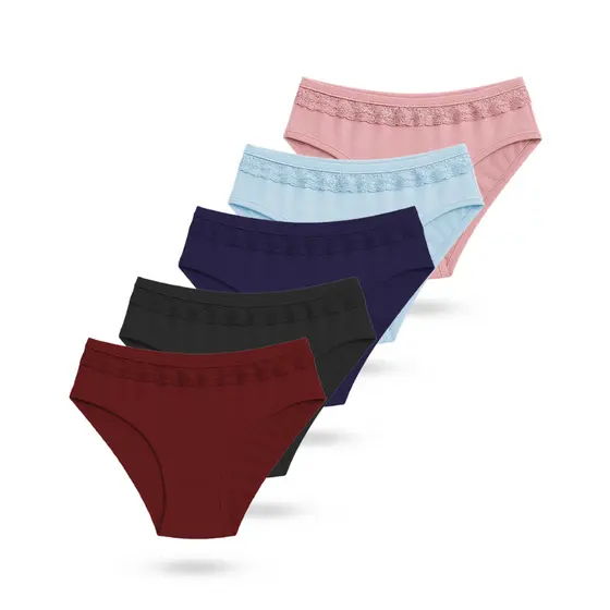 Kit 5 Calcinha de Renda em Micro Fibra Forro 100% Algodão Conforto Tanga Premium Feminina