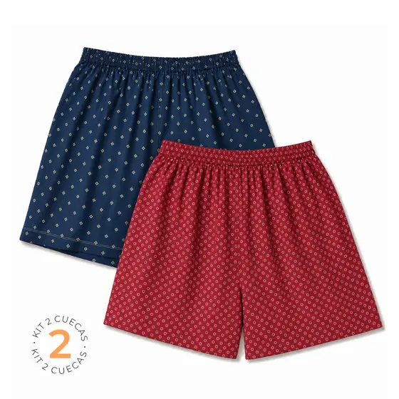 Kit 2 Shorts Samba Canção Pijama Adulto Masculino Poliéster Premium Estampas Sortidas Confortável