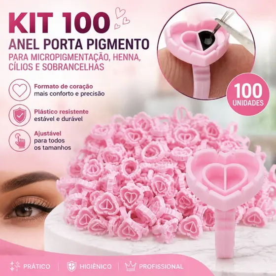 Kit 100 Anel Batoque coração para micropigmentação Henna cílios Sobrancelhas
