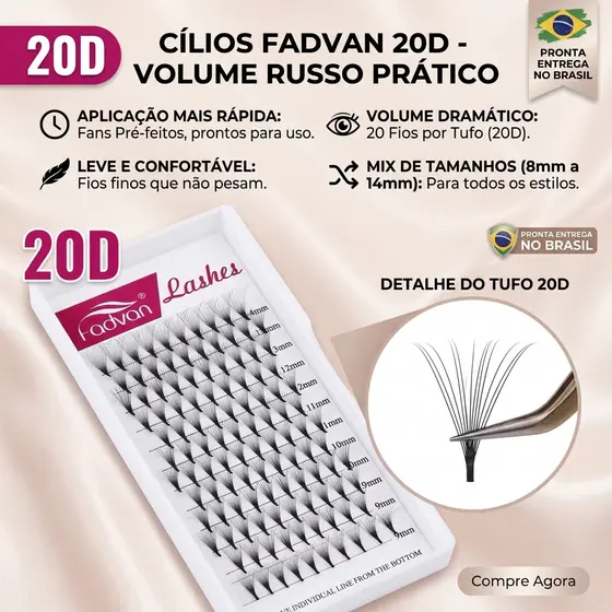 Cílios Fadvan 20d Volume Russo Fans prontos Alongamento Extensão De Cílios Tufo Tufinho