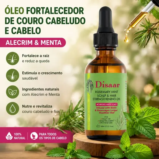 DISAAR Organics Rose mary Mint Óleo Fortalecedor De Couro Cabeludo E Cabelo 59ml