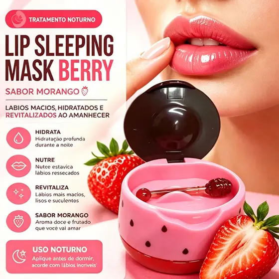 Máscara labial para dormir com sabor de morango / Lábios Lip Sleeping Mask Berry 10g MK045