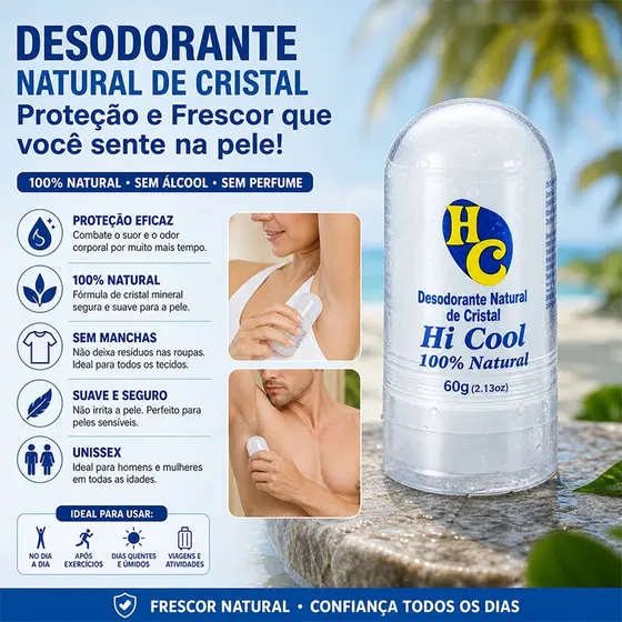 60g Desodorante Antitranspirante Cristal Natural/Pedra Unissex Vermelhidão Corporal