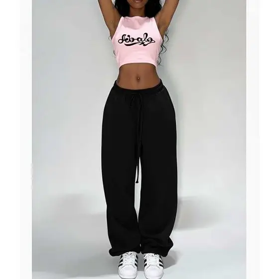 Calça Hip Hop Larga Moletom Wide Leg Estilo Streetwear
