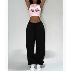 Calça Hip Hop Larga Moletom Wide Leg Estilo Streetwear