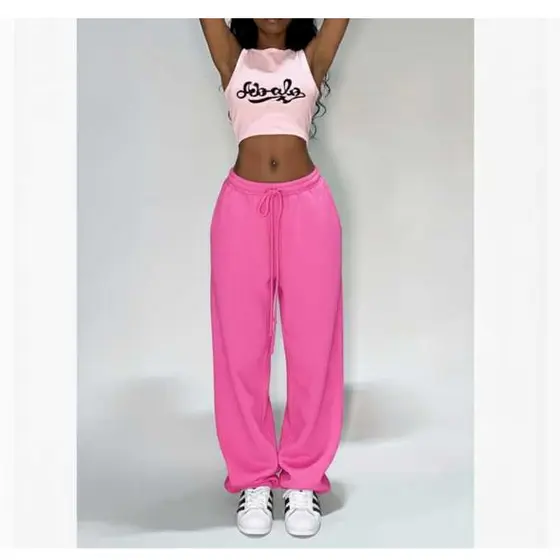 Calça Hip Hop Larga Moletom Wide Leg Estilo Streetwear