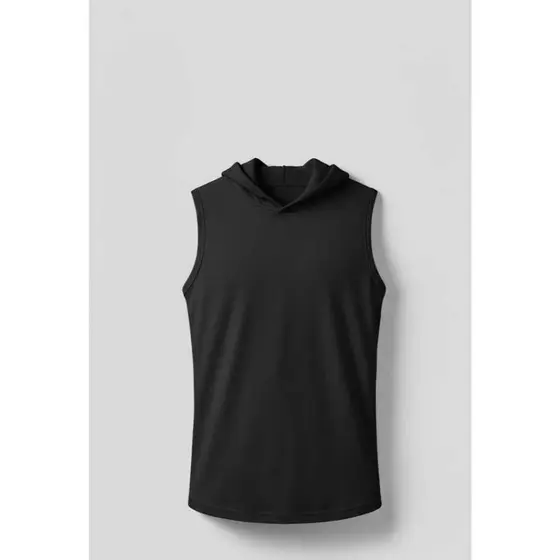 Regatas PRETA Masculina Longline com Capuz Lisa
