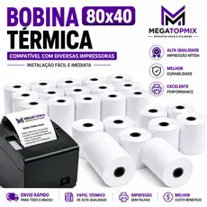 Kit Bobina Térmica 80x40 para Impressora de Cupom Branca | Impressão Nítida | Fácil Instalação | Envio Rápido