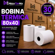 Bobina Térmica 80x40 – Kit com 30 Unidades Ideal para impressoras térmicas de cupom fiscal, PDV e sistemas comerciais.