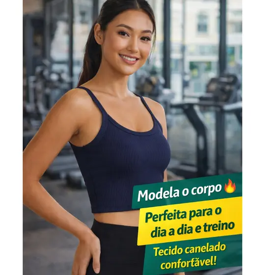Blusinha Cropped Feminina Canelada Alça Fina Modela o Corpo Confortável  Unico 36--40