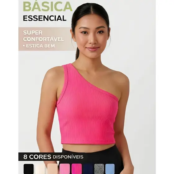 Blusinha Cropped Feminino de Um Ombro Só Canelado Justo Moda Verão Casual e Balada